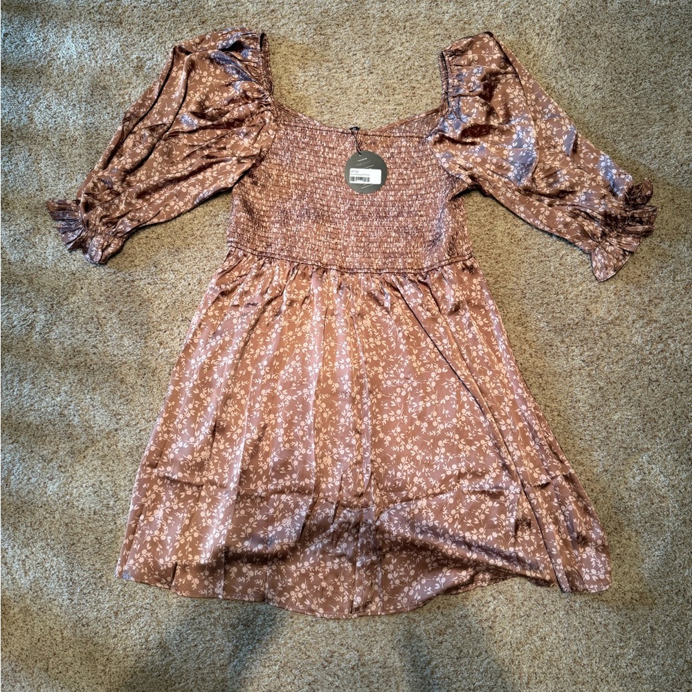 mittoshop Dusty Rose Floral Smocked Midi Dress - Picture 3 of 4